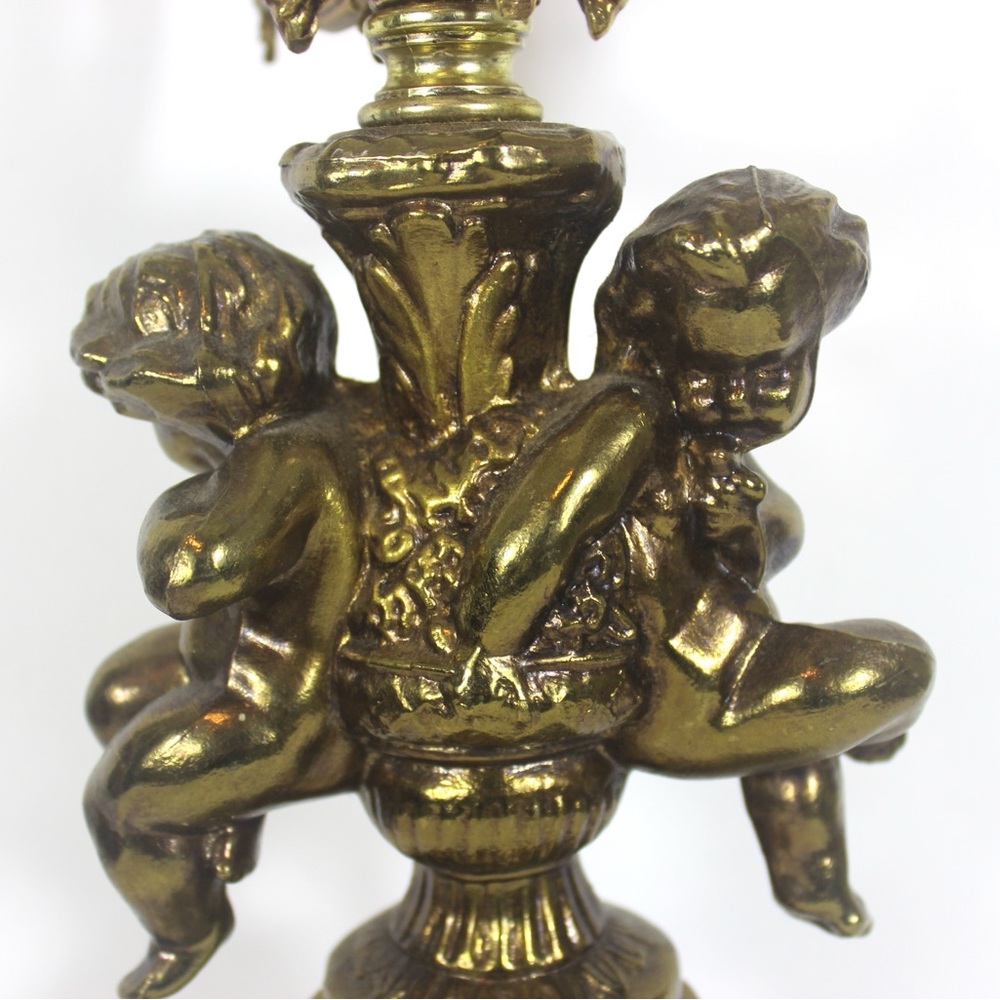 Antique Gilt Brass or Bronze Candelabra with Cherubs, Gold Candle Holder - Picture 3 of 10